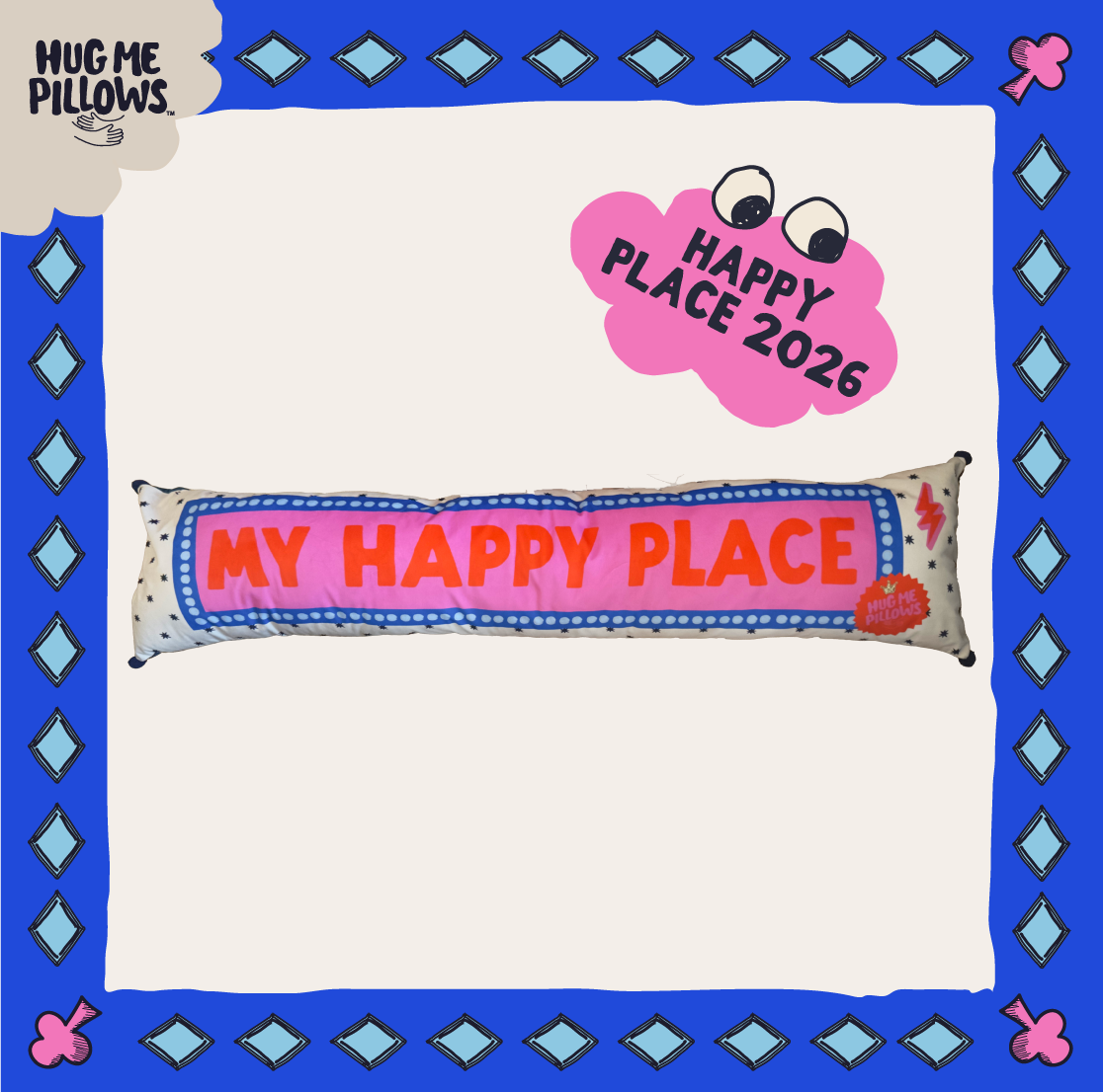 Luxury "MY HAPPY PLACE" Bolster Pillow | Extra Large UK-Made Cushion for Sofas & Beds