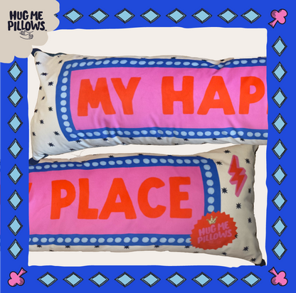 Luxury "MY HAPPY PLACE" Bolster Pillow | Extra Large UK-Made Cushion for Sofas & Beds