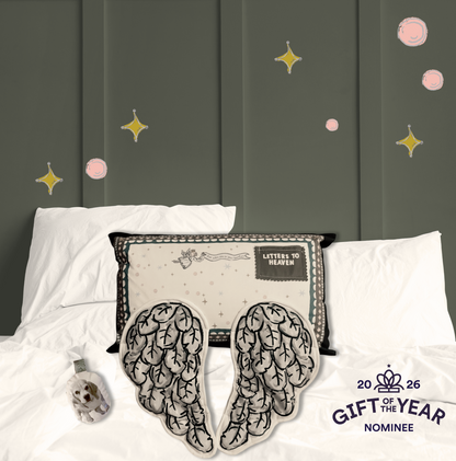 Letters to Heaven Pillow. Supporting little ones through Bereavement. Softly weighted wings.