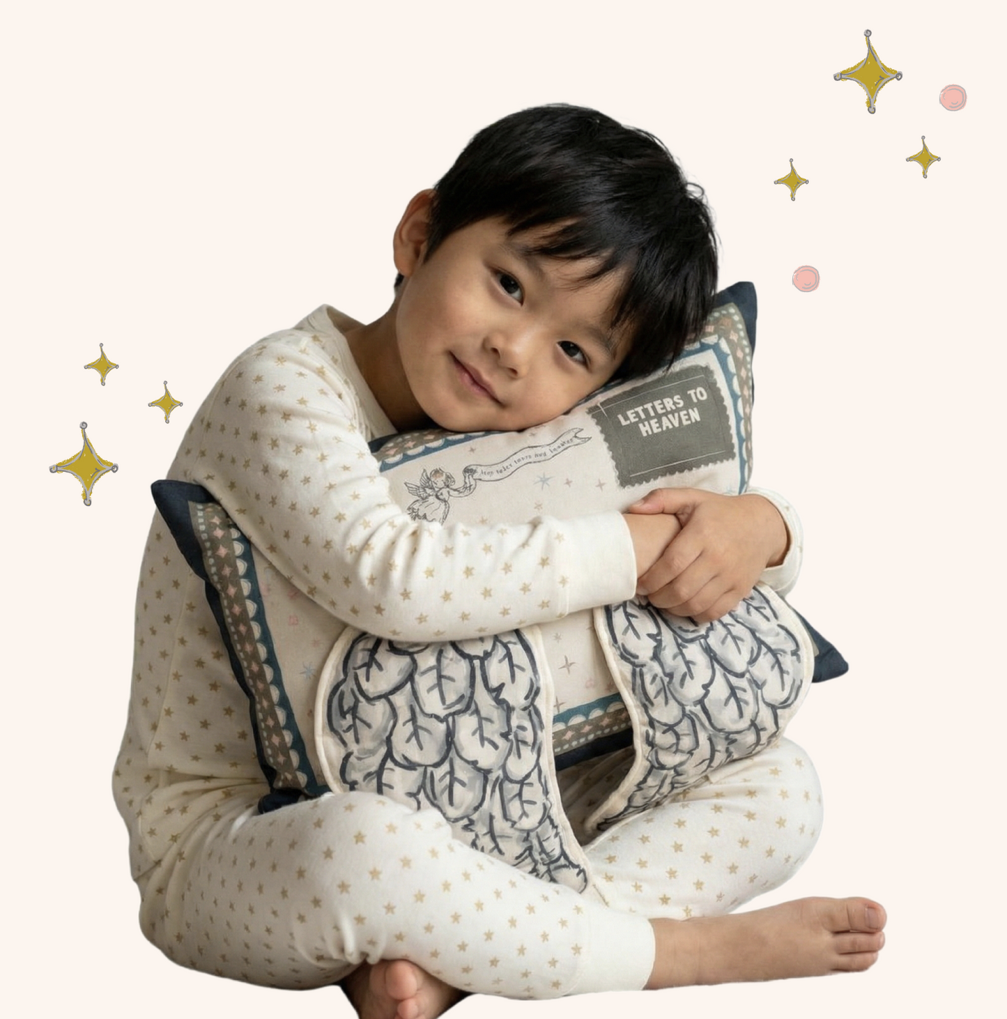 Letters to Heaven Pillow. Supporting little ones through Bereavement. Softly weighted wings.