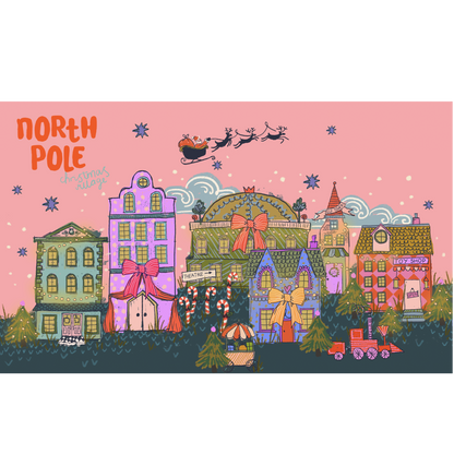 North Pole village reversible "naughty but nice" bolster pillow.