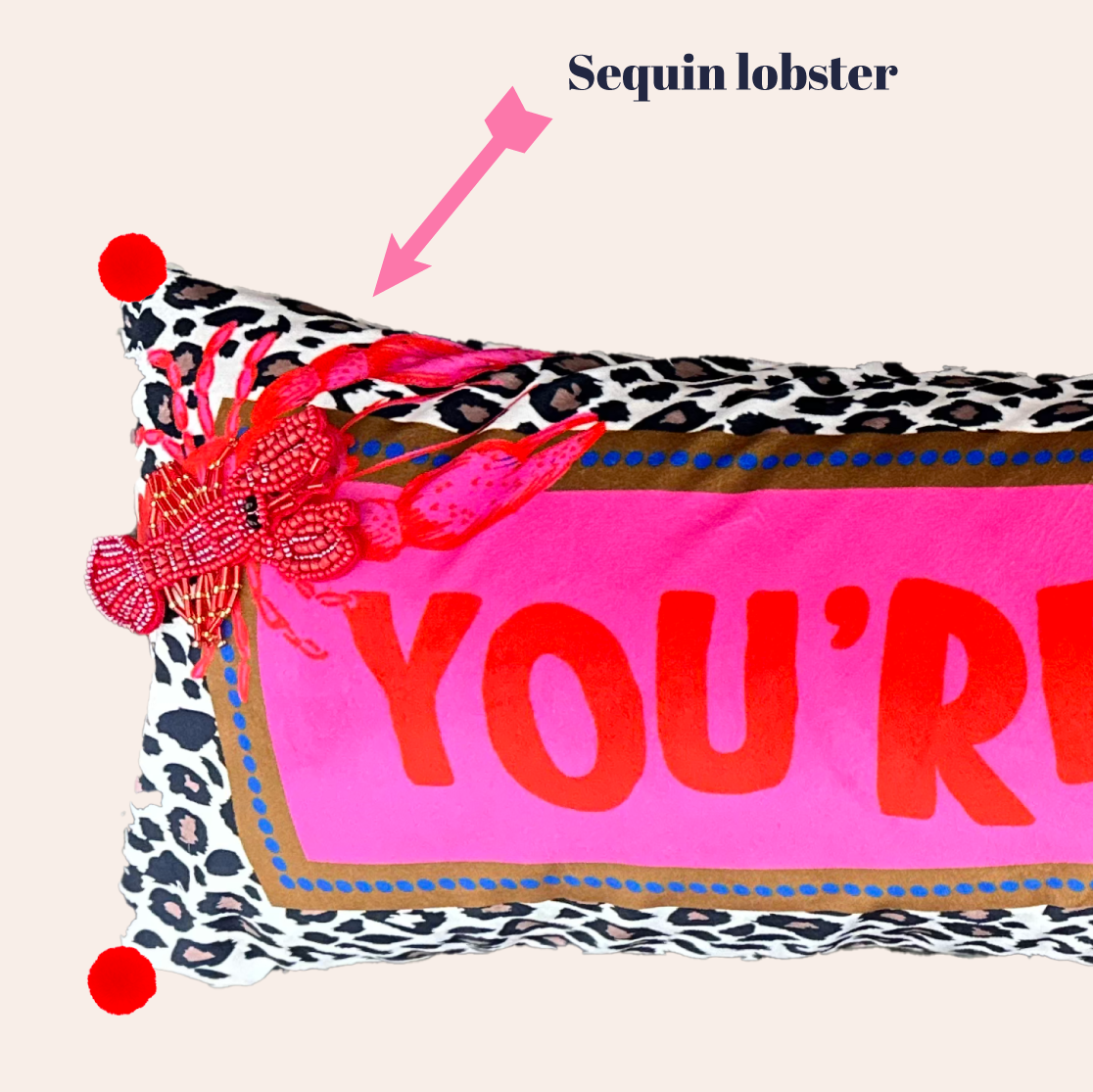 You’re My Lobster” Decorative Bolster Pillow with Sequin Lobster –Bright House Décor