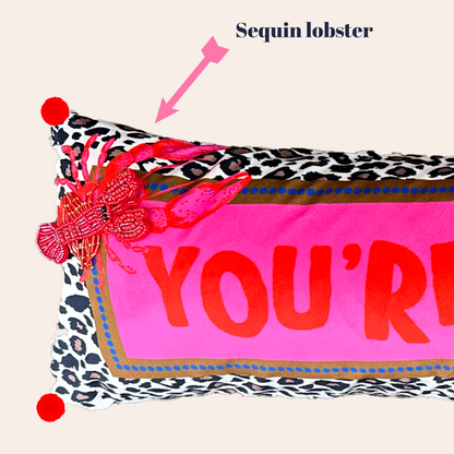 You’re My Lobster” Decorative Bolster Pillow with Sequin Lobster –Bright House Décor