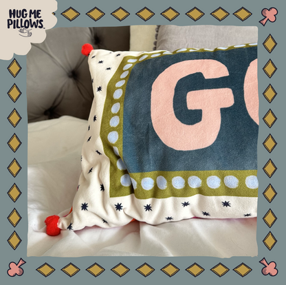 Good morning/good night big bolster pillow.